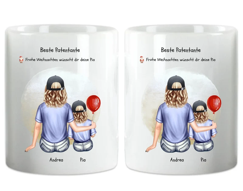 Weihnachtsgeschenk Patentante mit Patenkind Mädchen / Junge Dekokissen personalisiert