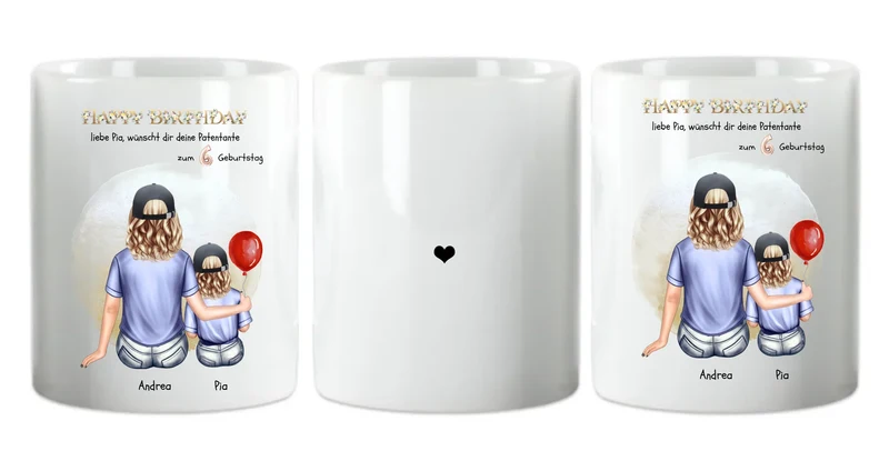 Geburtstagsgeschenk Patentante mit Patenkind Mädchen / Junge Tasse pesonalisiert,