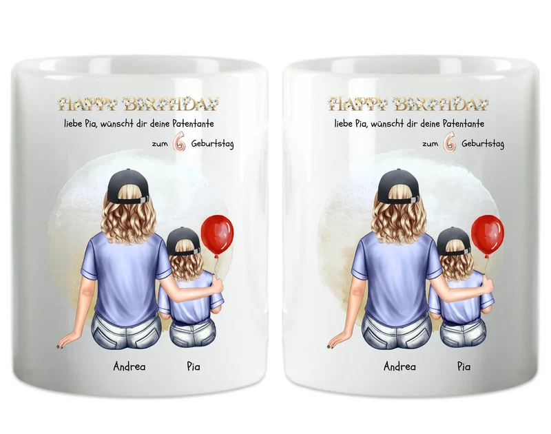 Geburtstagsgeschenk Patentante mit Patenkind Mädchen / Junge Tasse pesonalisiert,