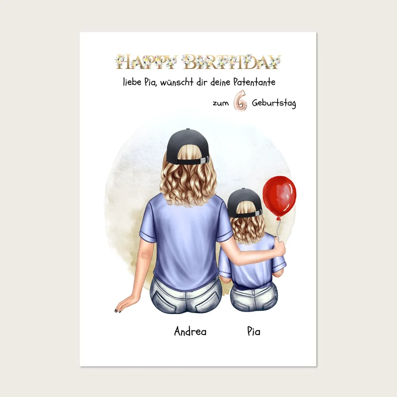 Geburtstagsgeschenk Patentante mit Patenkind Mädchen Poster, Leinwandbild
