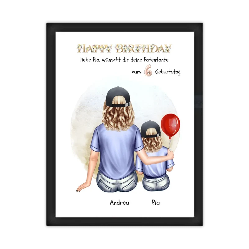 Geburtstagsgeschenk Patentante mit Patenkind Mädchen Poster, Leinwandbild