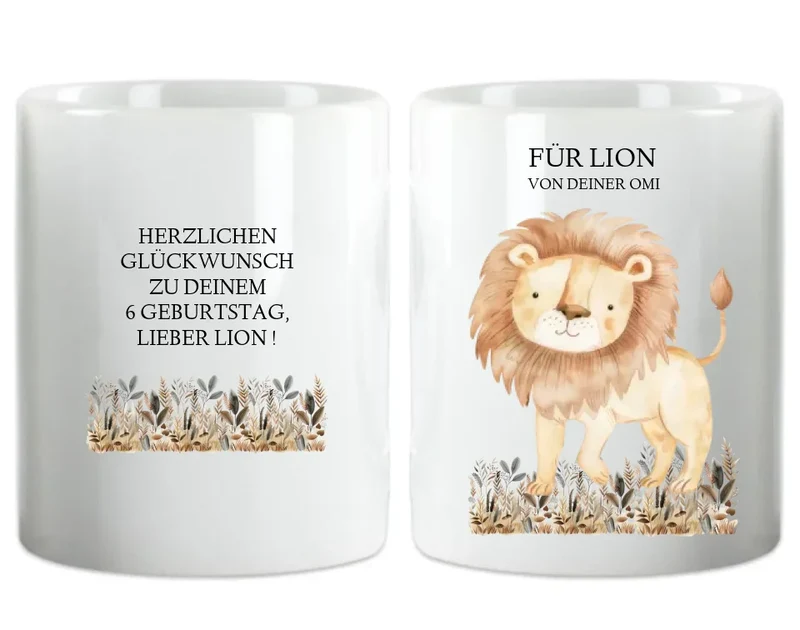 Personalisierte Kindertasse mit Namen Mädchen / Junge Dschungeltiere
