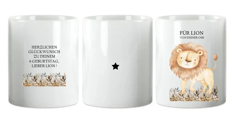 Personalisierte Kindertasse mit Namen Mädchen / Junge Dschungeltiere