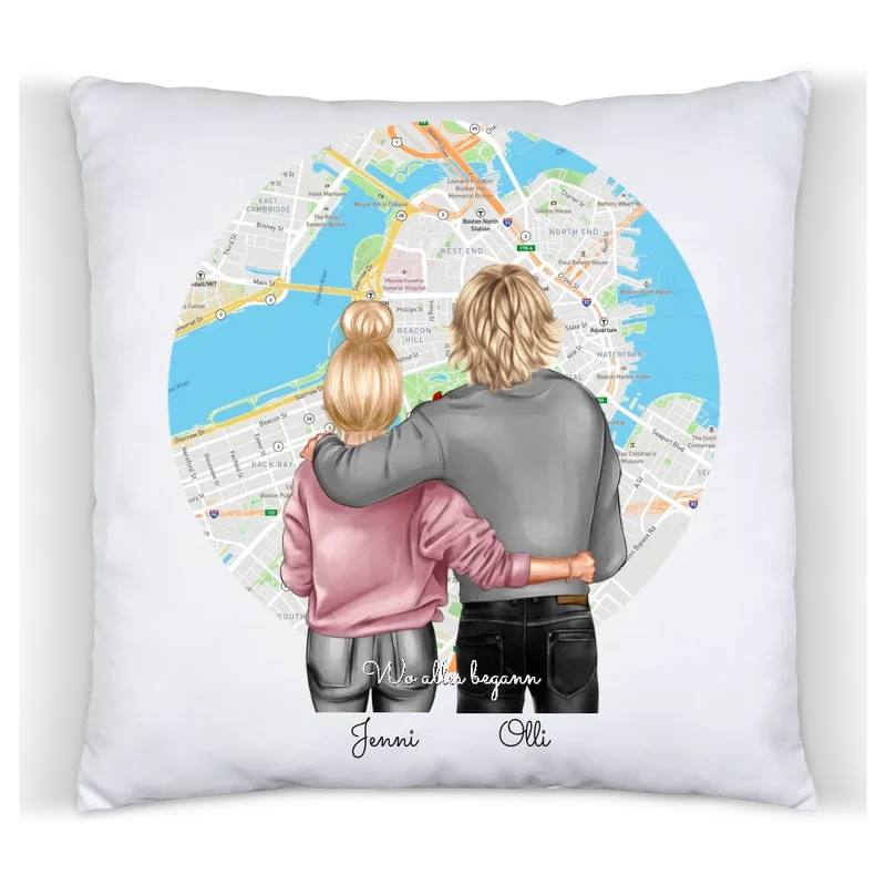 Personalisiertes Geschenk für Freund / Freundin / Partner /Paar | Partner Deko Kissen Straßenkarte
