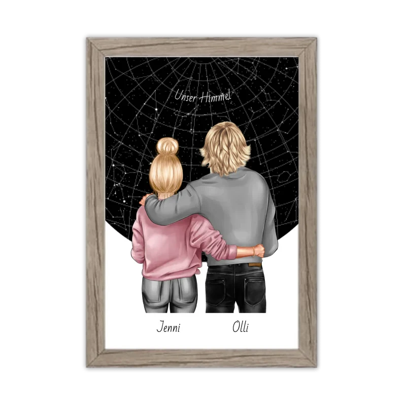 Personalisiertes Poster Geschenk Freundin / Freund - Paar Bild mit Stadtkarte / Sternenkarte - Geburtstagsgeschenk, Weihnachtsgeschenk