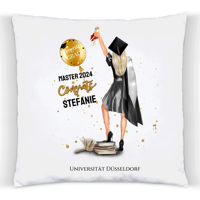 Personalisiertes Kissen Geschenk Studienabschluss, Schulabschluss zum Doktor, Master, Bachelor & Abitur, Absolventin