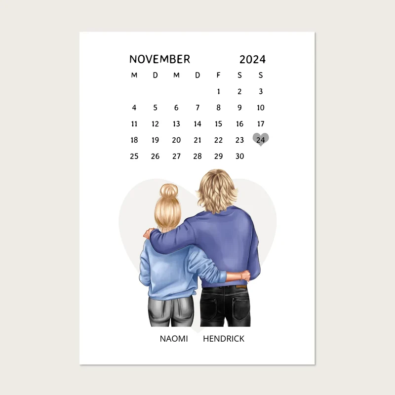 "Unser Date" Personalisiertes Kalenderposter für Paare | Geschenk Valentinstag | Hochzeitstag | Jahrestag