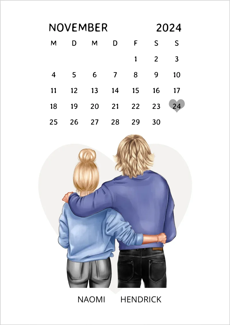 "Unser Date" Personalisiertes Kalenderposter für Paare | Geschenk Valentinstag | Hochzeitstag | Jahrestag