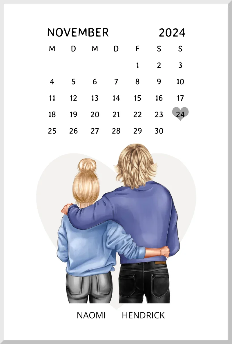 "Unser Date" Personalisiertes Kalenderposter für Paare | Geschenk Valentinstag | Hochzeitstag | Jahrestag