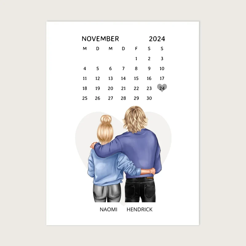 "Unser Date" Personalisiertes Kalenderposter für Paare | Geschenk Valentinstag | Hochzeitstag | Jahrestag