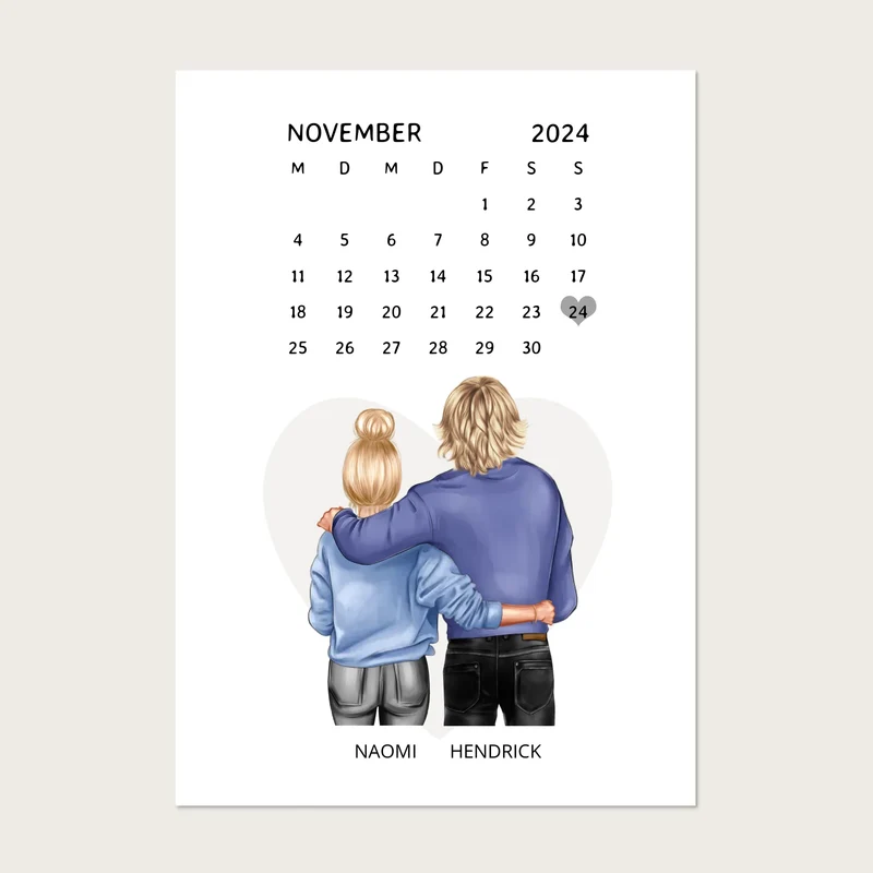 "Unser Date" Personalisiertes Kalenderposter für Paare | Geschenk Valentinstag | Hochzeitstag | Jahrestag