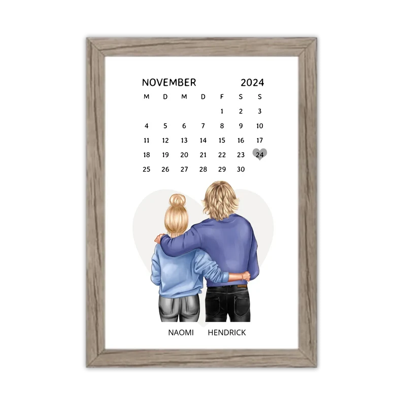"Unser Date" Personalisiertes Kalenderposter für Paare | Geschenk Valentinstag | Hochzeitstag | Jahrestag