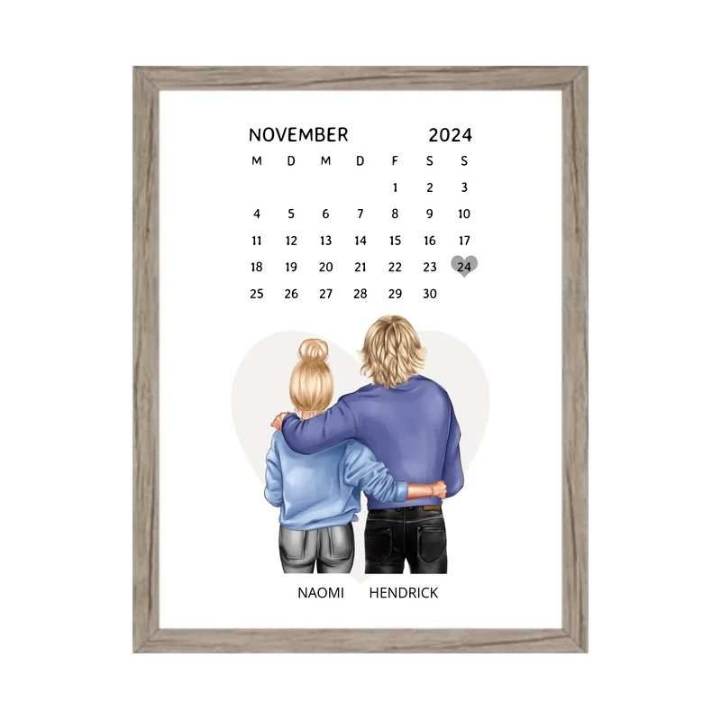 "Unser Date" Personalisiertes Kalenderposter für Paare | Geschenk Valentinstag | Hochzeitstag | Jahrestag
