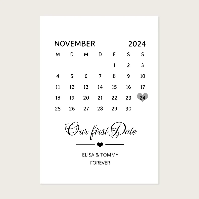 "OUR FIRST DATE" Kalenderposter für Paare | Geschenk Valentinstag | Hochzeitstag | Jahrestag