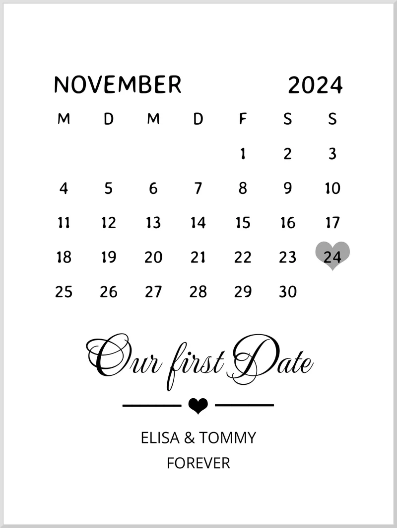 "OUR FIRST DATE" Kalenderposter für Paare | Geschenk Valentinstag | Hochzeitstag | Jahrestag