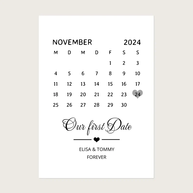 "OUR FIRST DATE" Kalenderposter für Paare | Geschenk Valentinstag | Hochzeitstag | Jahrestag