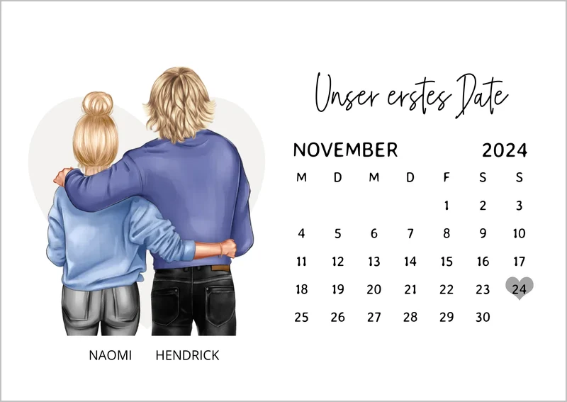 Kalenderposter für Paare & Verliebte "Unser Date" | Geschenk Valentinstag | Hochzeitstag | Jahrestag