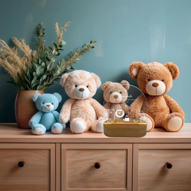 Personalisiertes Baby & Kinder LED Nachtlicht Safari Tiere mit Namen & Geburtsdaten Geburtsgeschenk & Taufgeschenk