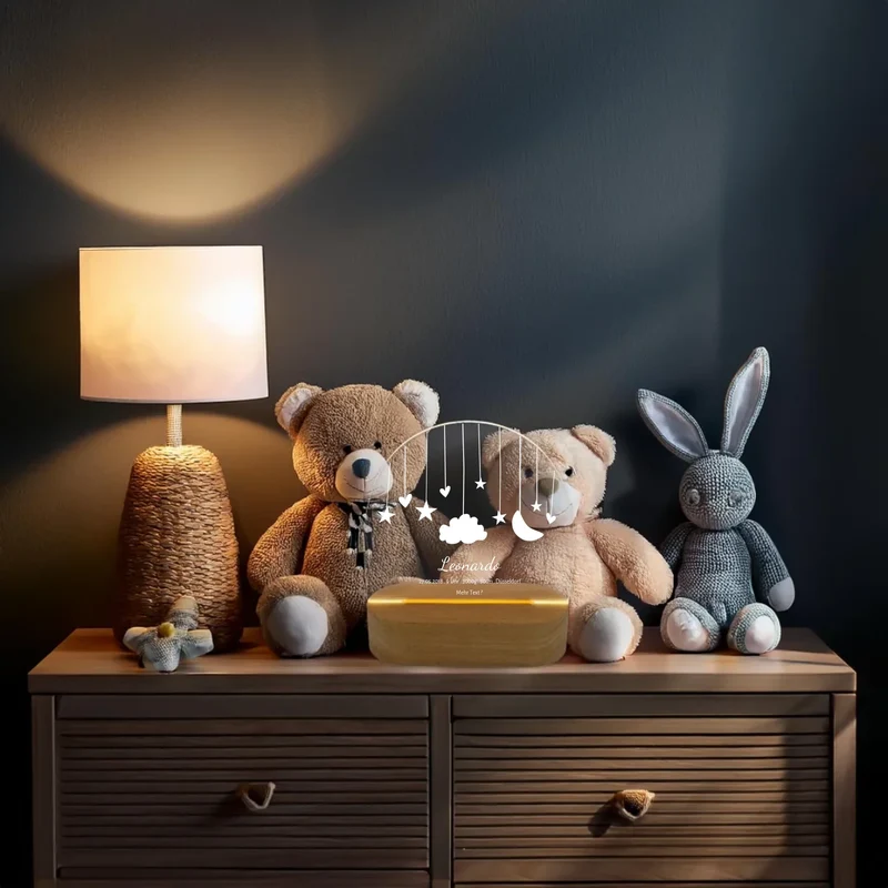 Geburtsanzeige personalisiert Baby LED Nachtlicht "Mond & Sterne" | Geburtsgeschenk & Taufgeschenk
