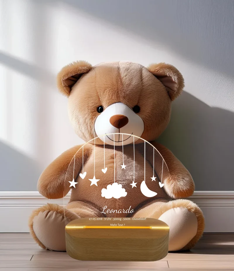 Geburtsanzeige personalisiert Baby LED Nachtlicht "Mond & Sterne" | Geburtsgeschenk & Taufgeschenk