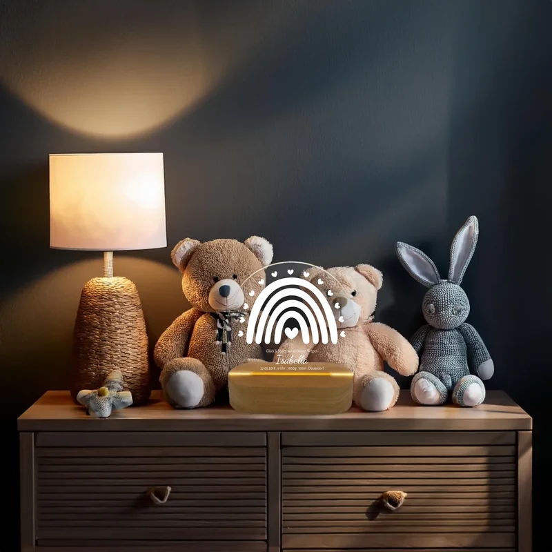 Geburtsanzeige personalisiert Baby LED Nachtlicht Regenbogen | Geburtsgeschenk & Taufgeschenk