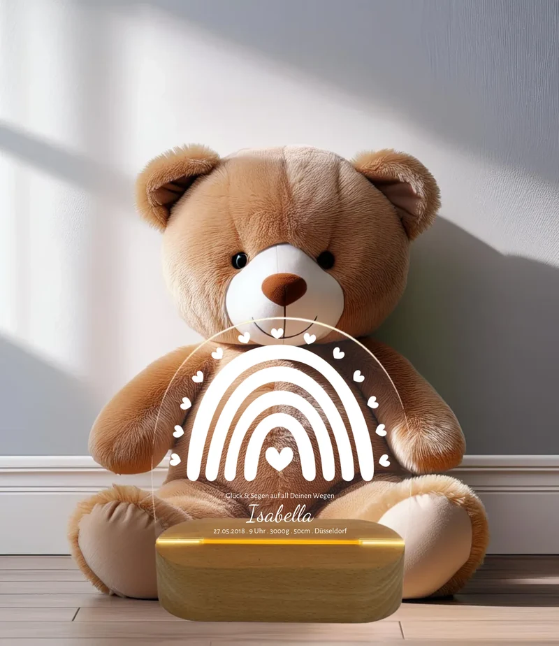 Geburtsanzeige personalisiert Baby LED Nachtlicht Regenbogen | Geburtsgeschenk & Taufgeschenk