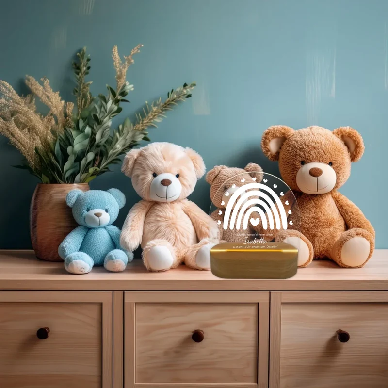 Geburtsanzeige personalisiert Baby LED Nachtlicht Regenbogen | Geburtsgeschenk & Taufgeschenk