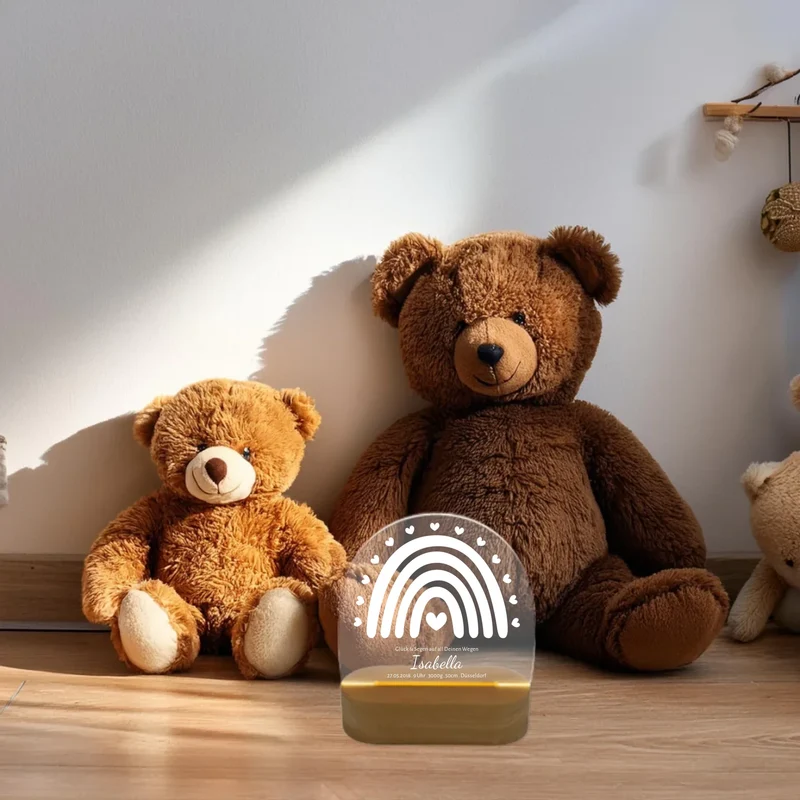 Geburtsanzeige personalisiert Baby LED Nachtlicht Regenbogen | Geburtsgeschenk & Taufgeschenk