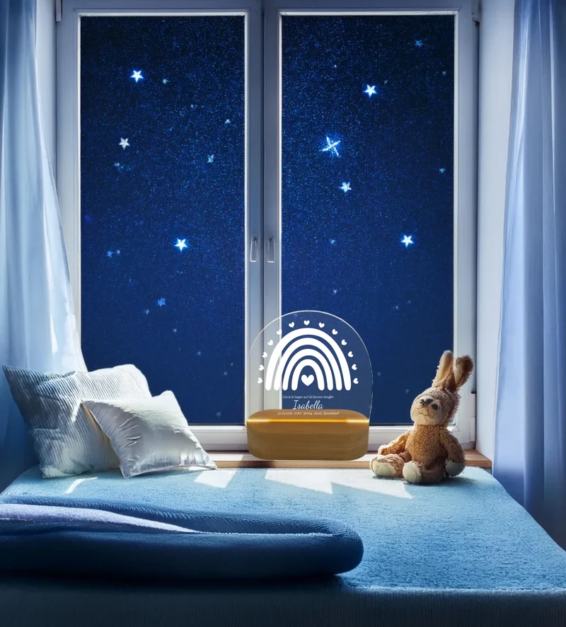 Geburtsanzeige personalisiert Baby LED Nachtlicht Regenbogen | Geburtsgeschenk & Taufgeschenk