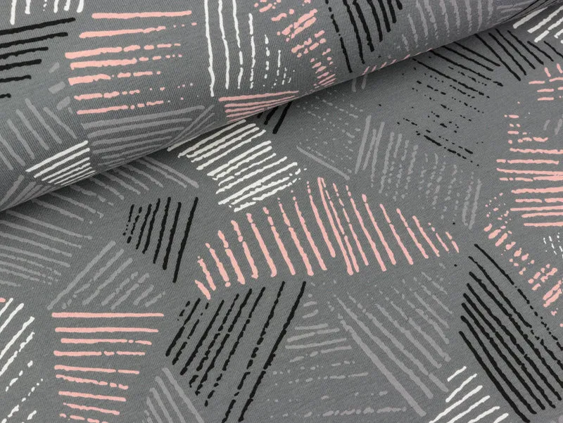 Reststück 26cm - Baumwolljersey Diagonal Stripes grau