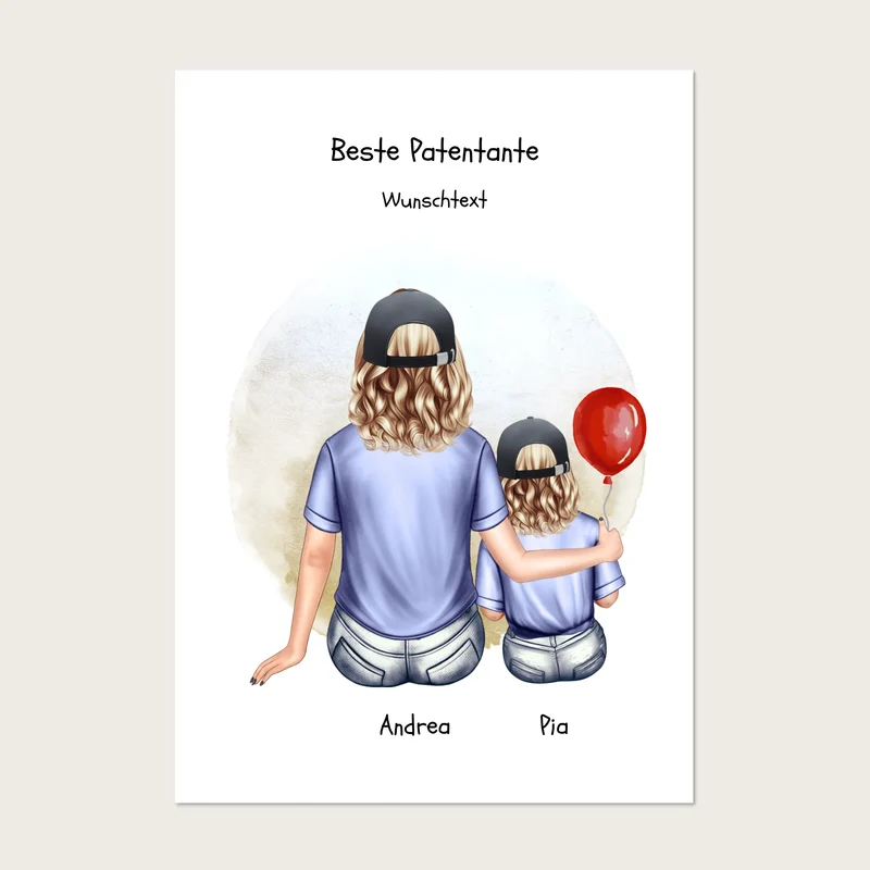 Personalisiertes Poster Patentante & Patenkind – Geschenk für Paten | Mädchen oder Junge | Geburtstag & Weihnachtsgeschenk