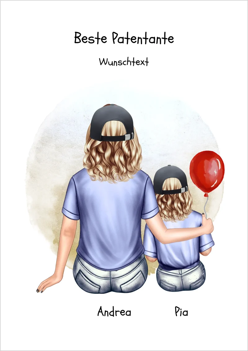 Personalisiertes Poster Patentante & Patenkind – Geschenk für Paten | Mädchen oder Junge | Geburtstag & Weihnachtsgeschenk