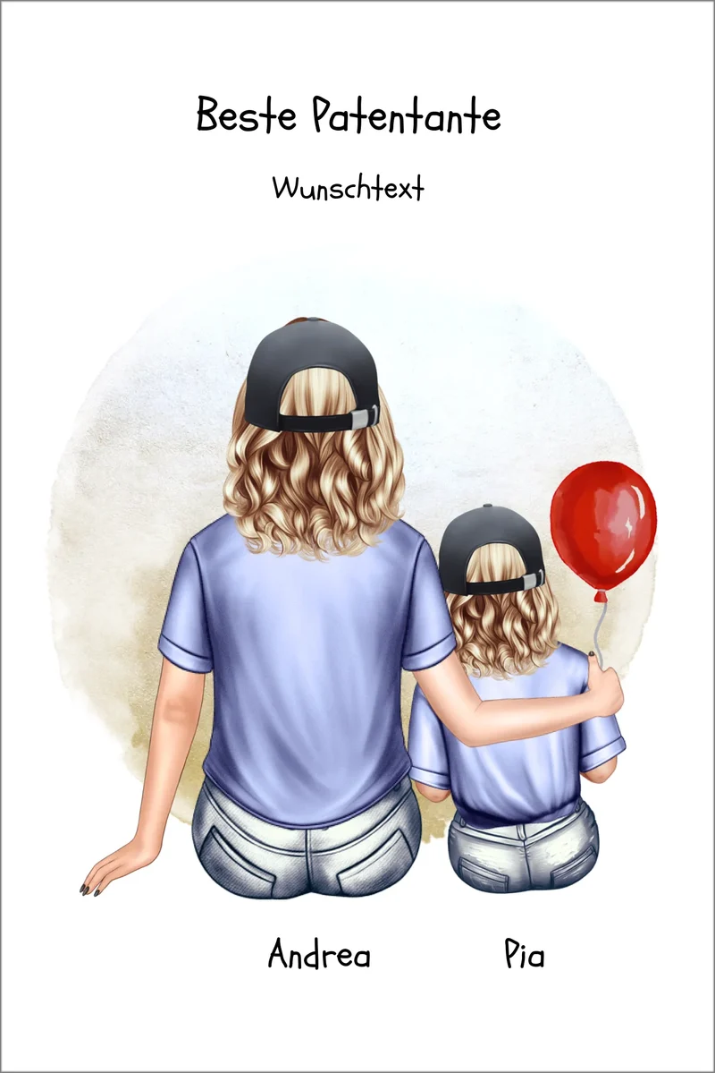Personalisiertes Poster Patentante & Patenkind – Geschenk für Paten | Mädchen oder Junge | Geburtstag & Weihnachtsgeschenk