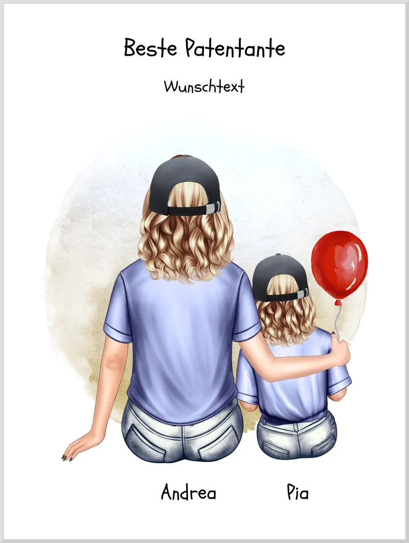 Personalisiertes Poster Patentante & Patenkind – Geschenk für Paten | Mädchen oder Junge | Geburtstag & Weihnachtsgeschenk
