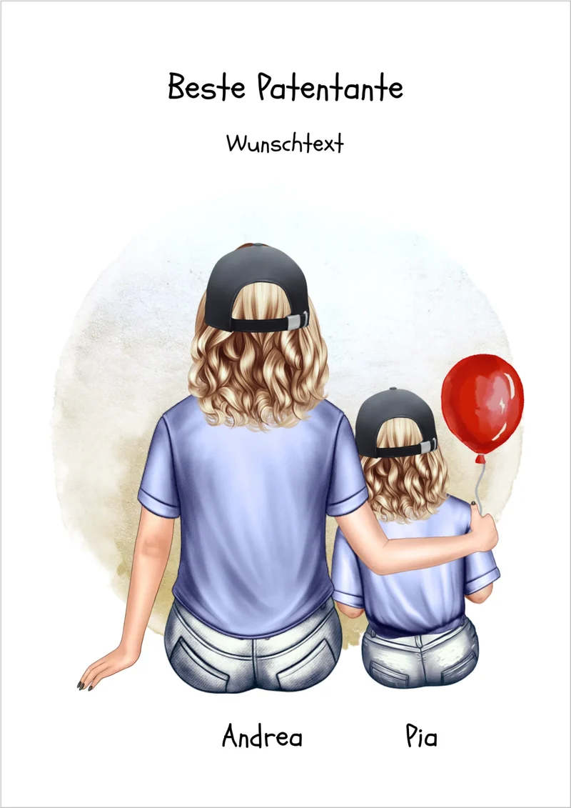 Personalisiertes Poster Patentante & Patenkind – Geschenk für Paten | Mädchen oder Junge | Geburtstag & Weihnachtsgeschenk