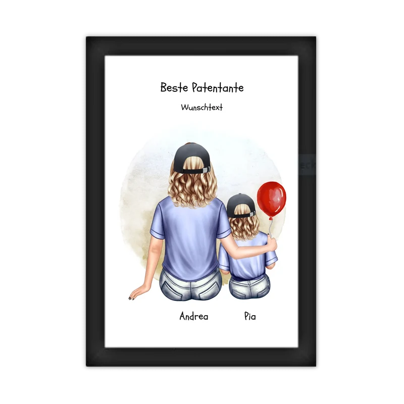 Personalisiertes Poster Patentante & Patenkind – Geschenk für Paten | Mädchen oder Junge | Geburtstag & Weihnachtsgeschenk