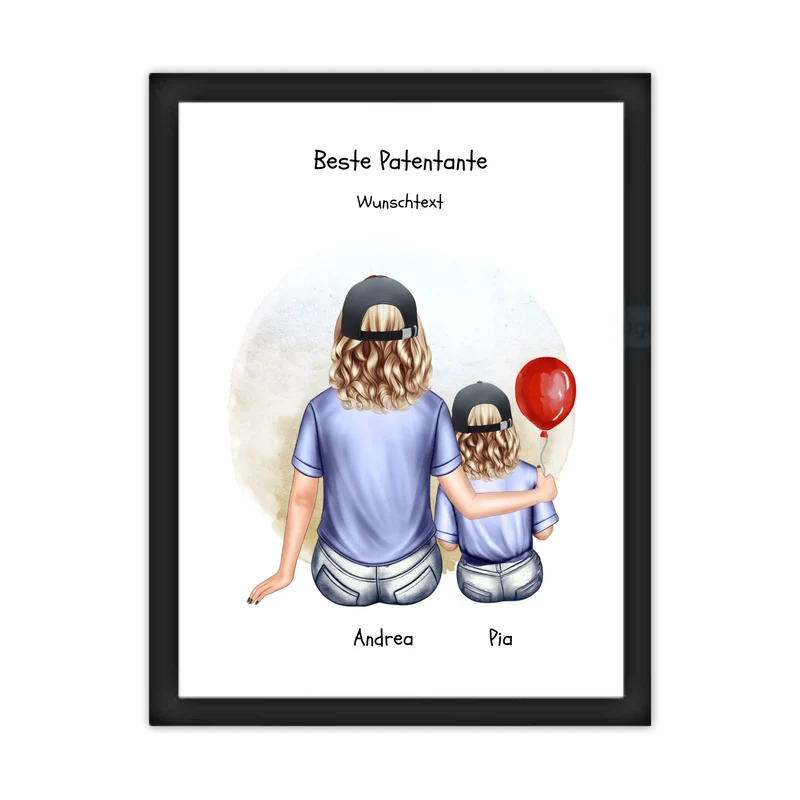Personalisiertes Poster Patentante & Patenkind – Geschenk für Paten | Mädchen oder Junge | Geburtstag & Weihnachtsgeschenk