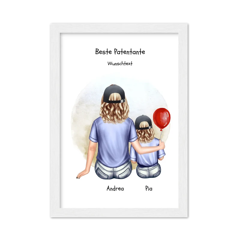 Personalisiertes Poster Patentante & Patenkind – Geschenk für Paten | Mädchen oder Junge | Geburtstag & Weihnachtsgeschenk
