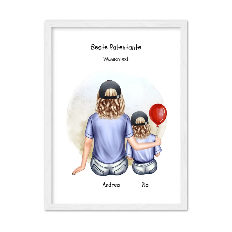 Personalisiertes Poster Patentante & Patenkind – Geschenk für Paten | Mädchen oder Junge | Geburtstag & Weihnachtsgeschenk