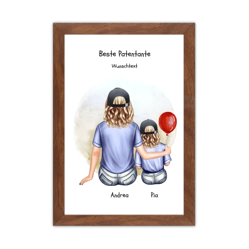 Personalisiertes Poster Patentante & Patenkind – Geschenk für Paten | Mädchen oder Junge | Geburtstag & Weihnachtsgeschenk