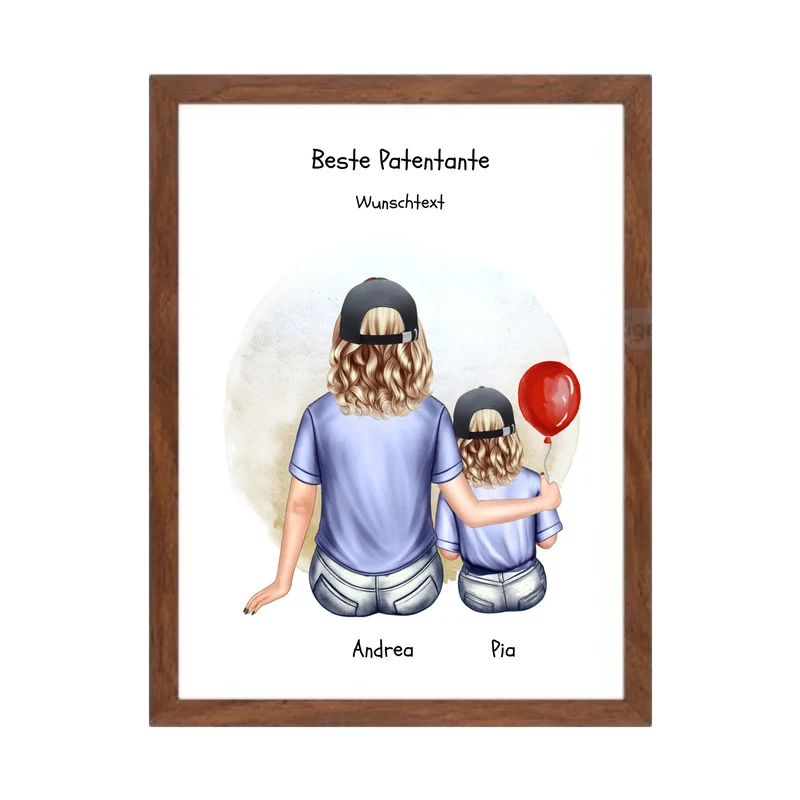 Personalisiertes Poster Patentante & Patenkind – Geschenk für Paten | Mädchen oder Junge | Geburtstag & Weihnachtsgeschenk