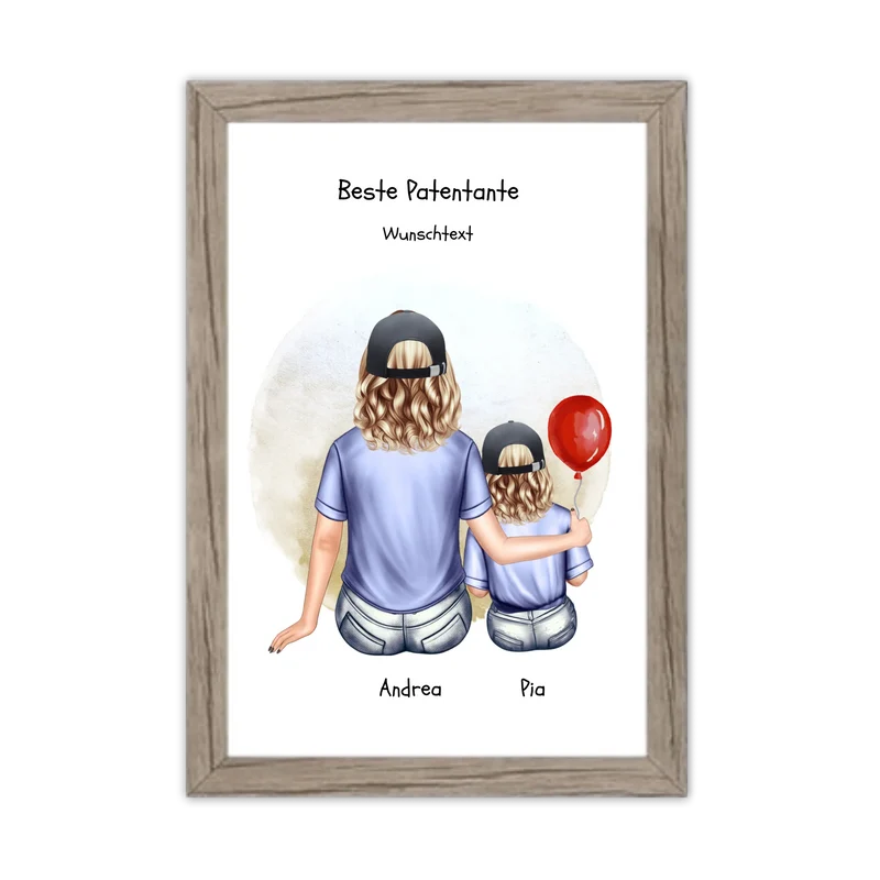 Personalisiertes Poster Patentante & Patenkind – Geschenk für Paten | Mädchen oder Junge | Geburtstag & Weihnachtsgeschenk