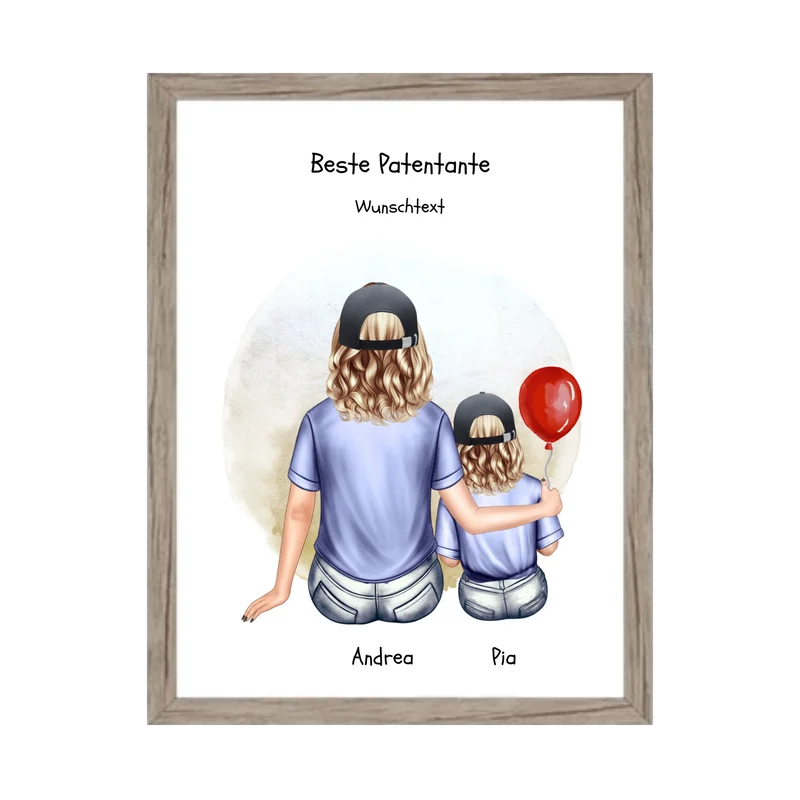 Personalisiertes Poster Patentante & Patenkind – Geschenk für Paten | Mädchen oder Junge | Geburtstag & Weihnachtsgeschenk