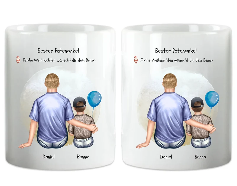 Geschenk Patenonkel mit Patenkind Junge Tasse pesonalisiert, Weihnachtsgeschenk Geburtstagsgeschenk für Paten