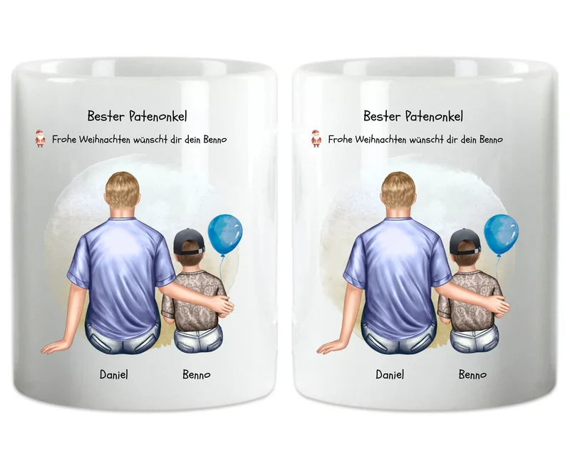 Geschenk Patenonkel mit Patenkind Junge Tasse pesonalisiert, Weihnachtsgeschenk Geburtstagsgeschenk für Paten