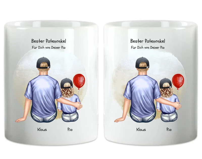 Geschenk Patenonkel mit Patenkind Mädchen Tasse pesonalisiert, Weihnachtsgeschenk Geburtstagsgeschenk