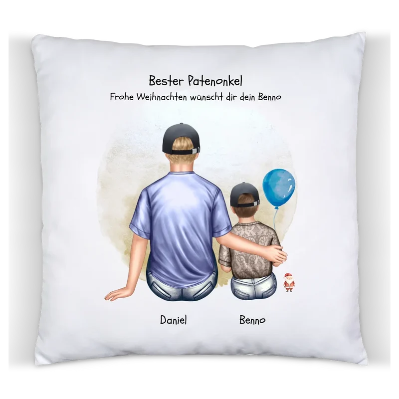 Weihnachtsgeschenk Geschenk Patenonkel mit Patenkind Junge / Mädchen Kissen, Geburtstagsgeschenk