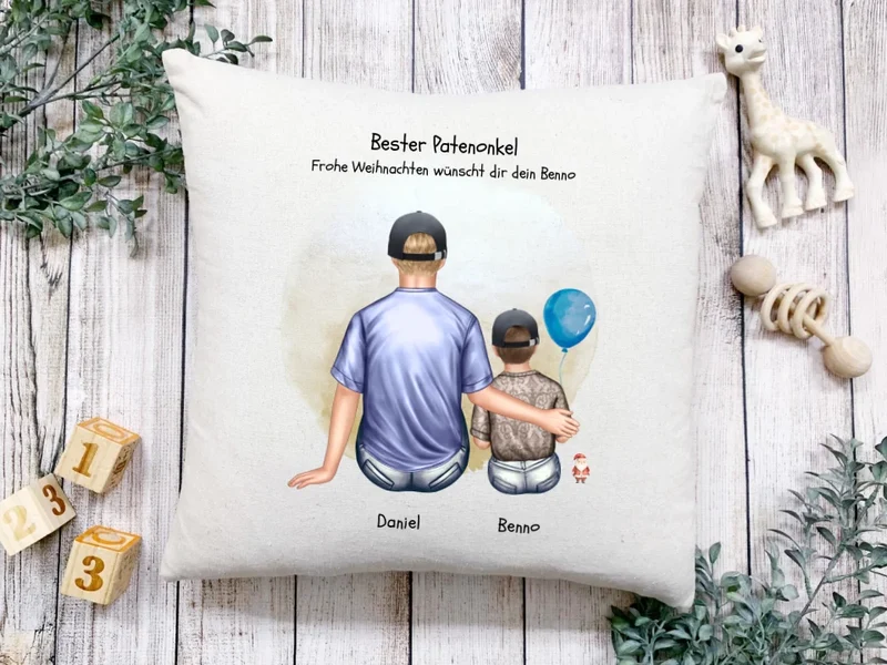 Weihnachtsgeschenk Geschenk Patenonkel mit Patenkind Junge / Mädchen Kissen, Geburtstagsgeschenk