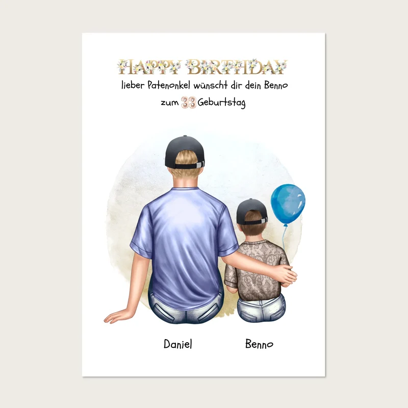 Geburtstagsgeschenk Patenonkel mit Patenkind Junge / Mädchen Poster, Leinwandbild