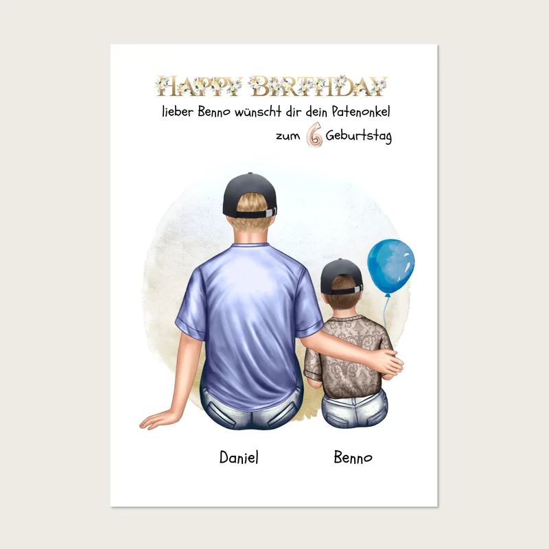 Geburtstagsgeschenk Patenonkel mit Patenkind Junge / Mädchen Poster, Leinwandbild